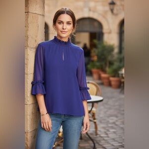 Ann Taylor purple ruffle sleeve blouse
